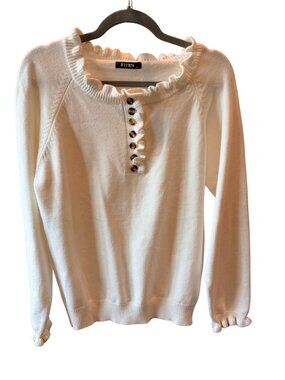 BTFBM Ruffle Neck Henley Sweater Cream M